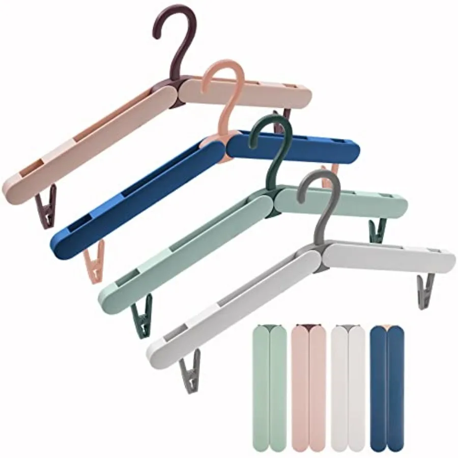 

4-Pack Plastic Folding Travel Hangers with Clips+Storage Pouches, Portable Foldable Indoor Outdoor Clothing Organizer Drying Ra