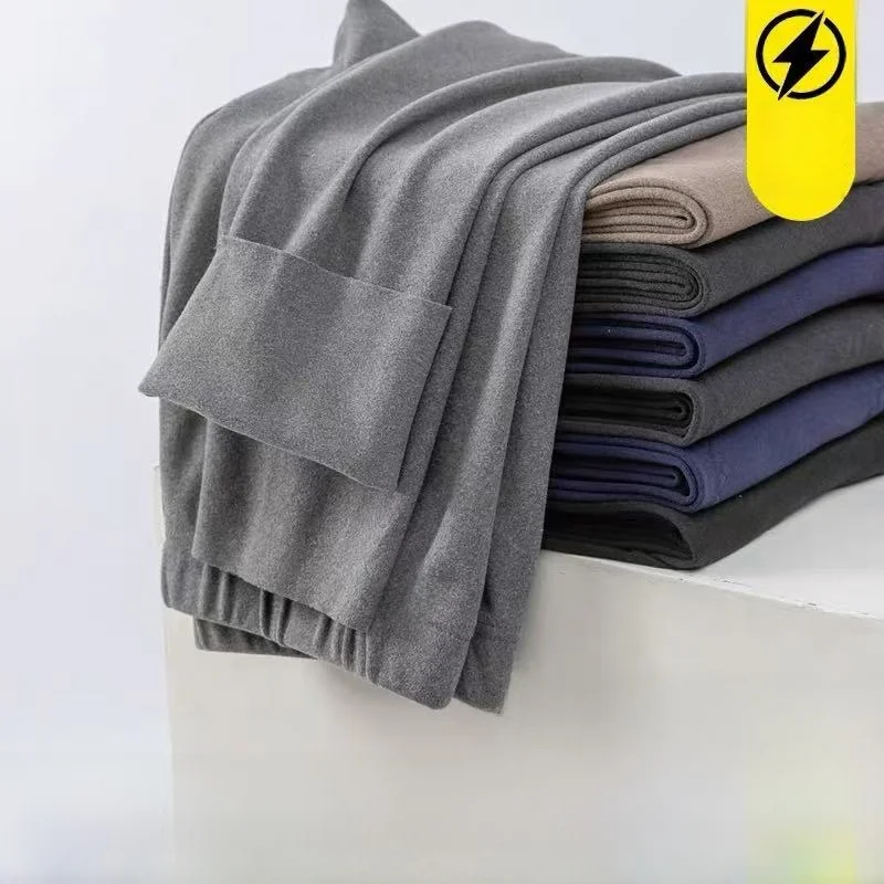 

Men's Winter Fleece Pants Elastic Waist Close-Fitting Underwear Double-Sided Velvet Warmth Base Layer Straight Leg Trousers