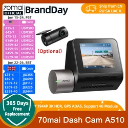70mai Dash Cam A510 1944P HDR GPS ADAS 4G Connectivity 70mai 4G Front Cam A510 Car DVR 24H Parking Support Rear Cam