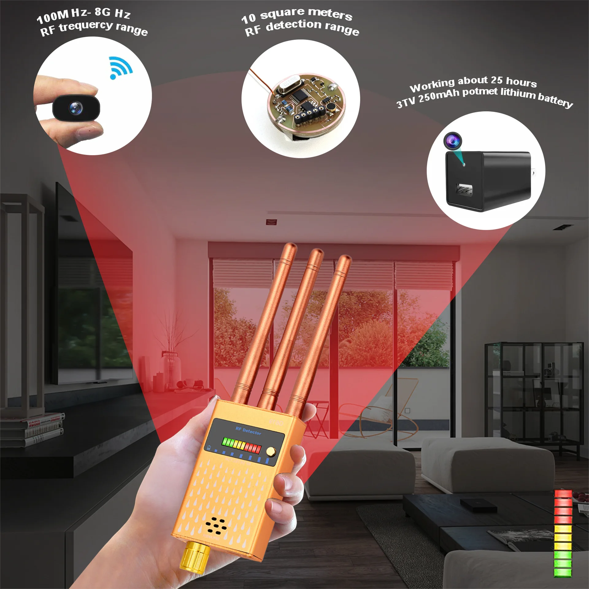 Nghề Tín Hiệu RF Đầu Báo Chống Gián Điệp Gõ Chống Máy Nghe Trộm Lỗ Kim Âm Thanh Lỗi GSM Thiết Bị Tìm Chống Gián Điệp Tiện Ích