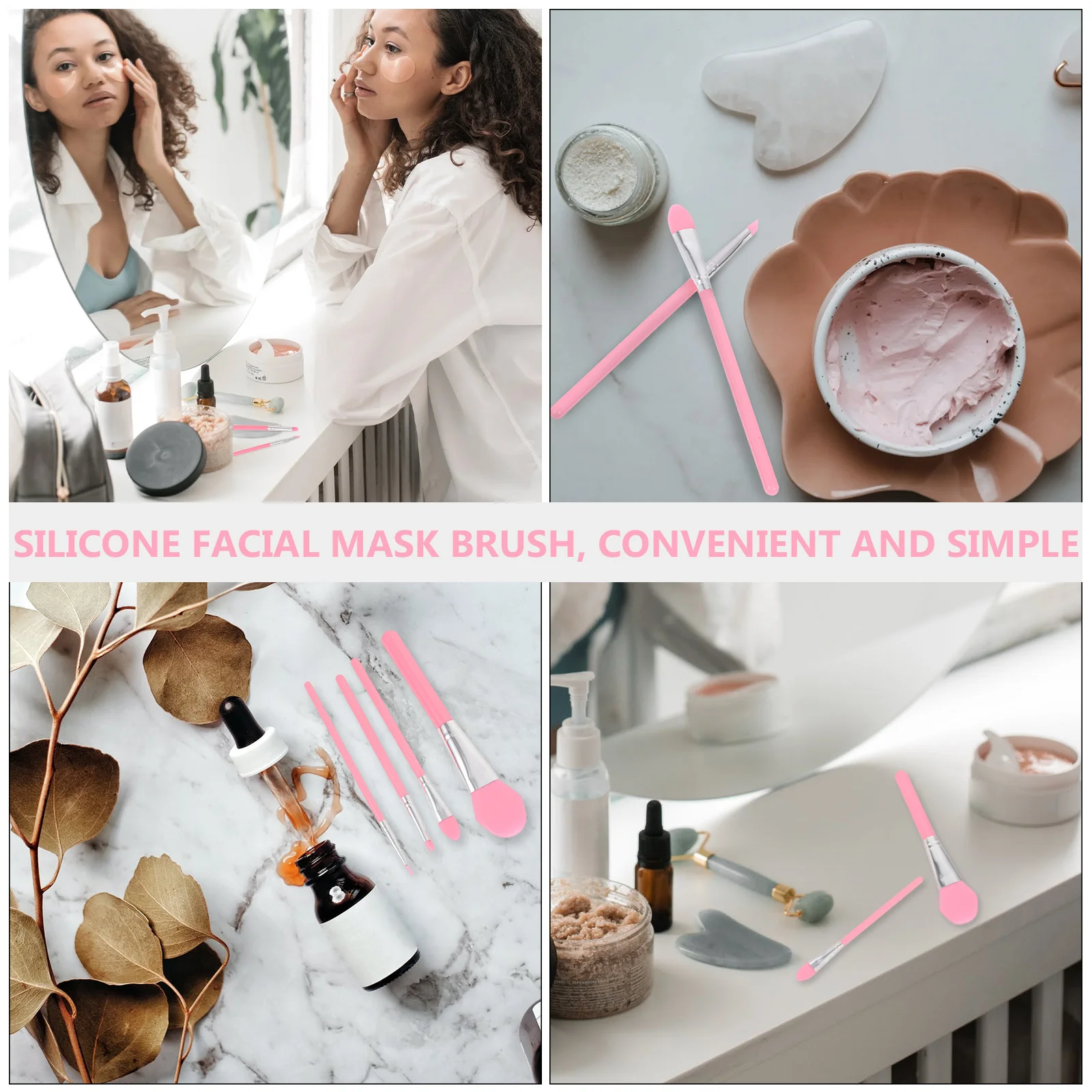 Set di 4 Pennelli in Silicone per Maschera Viso, Applicatore Professionale per Fondotinta Liquido e in Crema, Manico Morbido per Eyeliner e Labbra