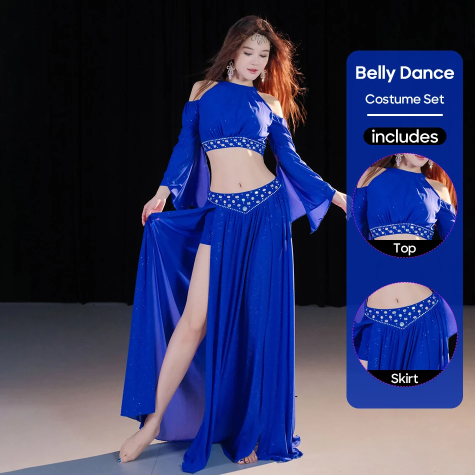 女性用ベリーダンスコスチュームセット,衣装,スカートとトップス,大人のステージパフォーマンス,練習服,作業服,スーツ,衣類,2個