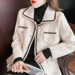 Abrigo de lana de visón de imitación para mujer, cuello Polo de manga larga, cómodo y versátil, moda elegante, otoño e invierno, 2023