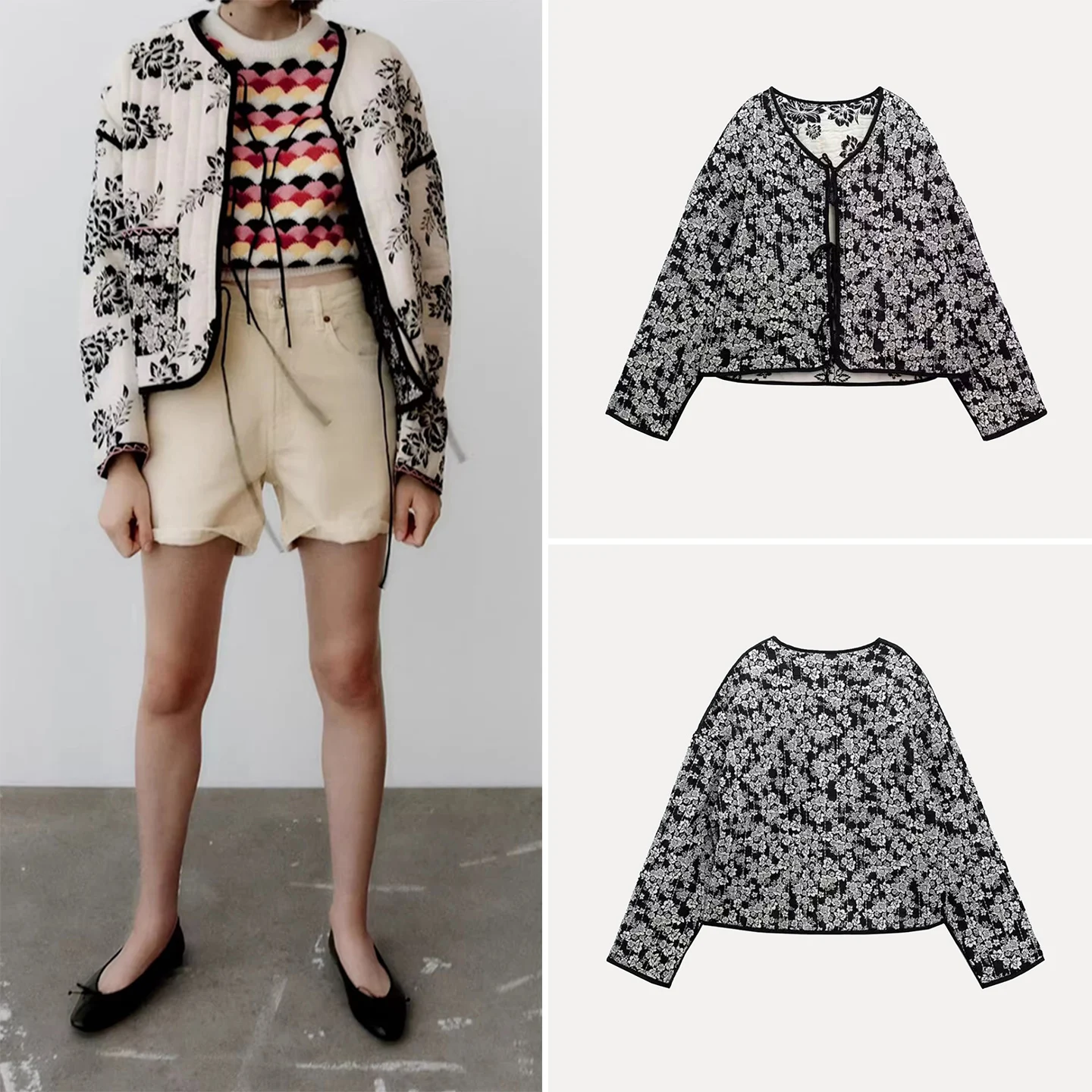 

Faionable Print V-Ne Double-Sided Wear Thin Outerwear Autumn New Arrival Women's Sle Z ort Coat for Ladies