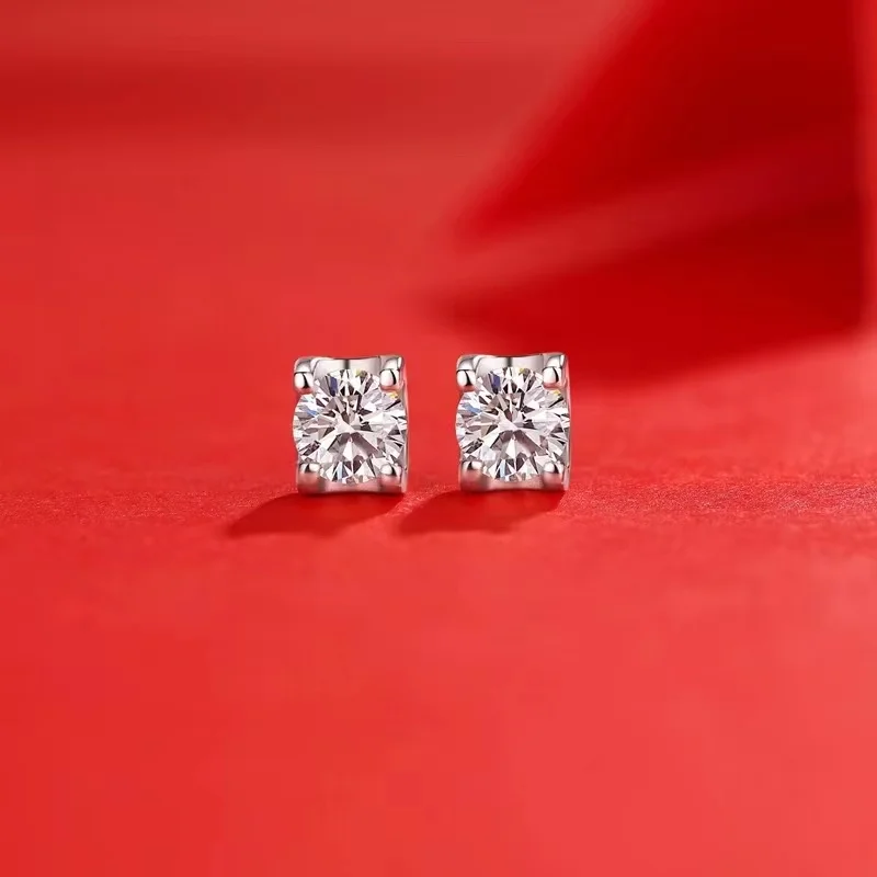 JIUZUAN 1-karatowy okrągły krój D kolor Moissanite kolczyki sztyfty srebrne 925 Moissanite diament Test obok kolczyków sztyfty 1 para