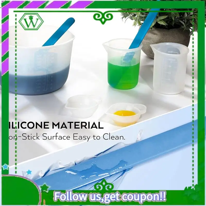 A18P-Large Silicone Resin Measuring Cups Tool Kit - Reusable 600Ml & 100Ml Measure Cup, Silicone Stir Sticks Pipettes, Easy To U