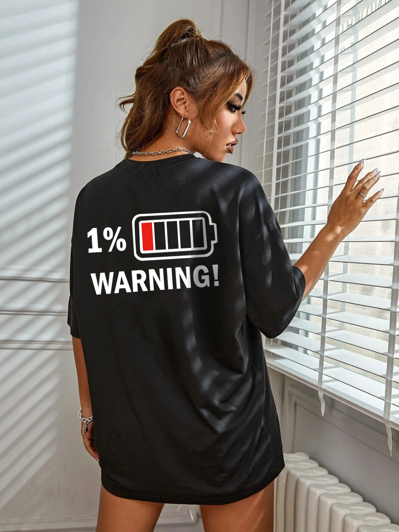 New Fashionable Casual Black T-shirt Clothing Simple Round Neck Short Sleeve Women's Top Loose Printed T-shirt