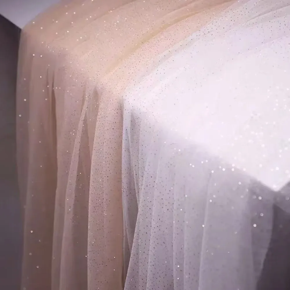 

New 45cmX150cm Mesh Sparkle Fabric Soft Glitter Sequin Sparkle Tulle Fabric Solid Color DIY Sewing Decoration Material