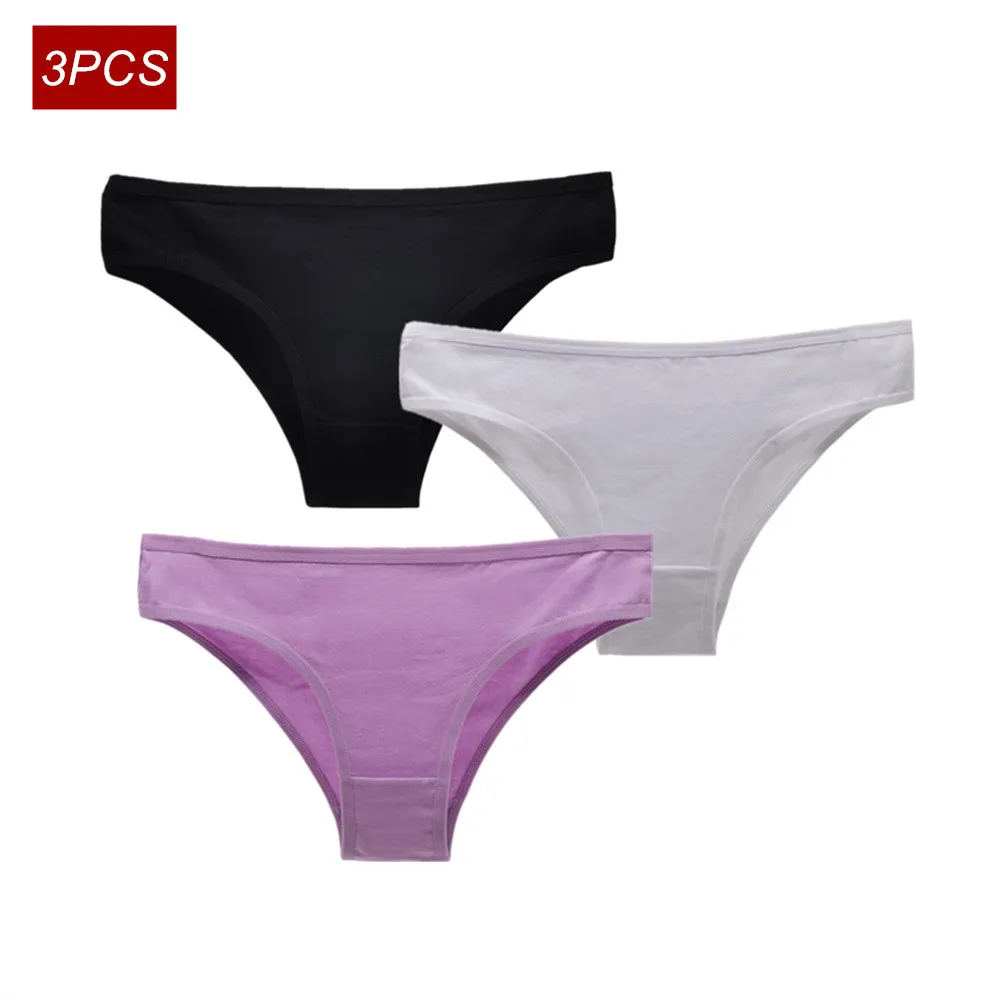 3Pcs/Lot Cotton Panties for Plus Size Women Low Rise Bikini Brief Girls Sexy Lingeries Solid Panty F
