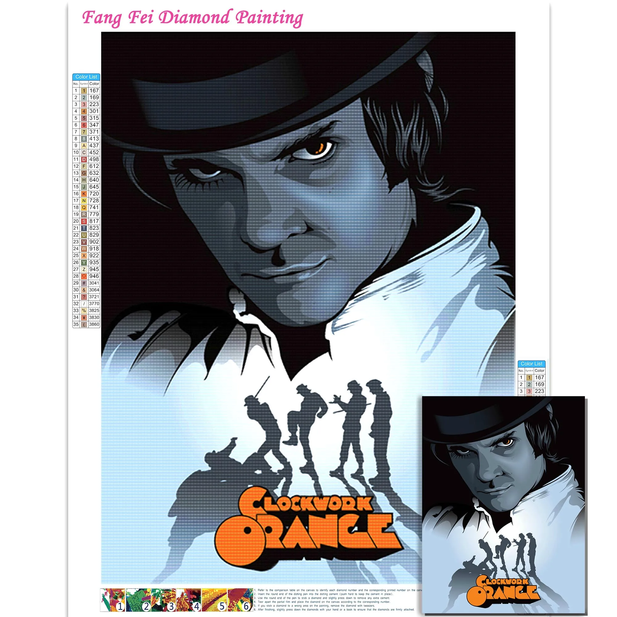 تصورها البرتقال فيلم الماس الراين اللوحة مالكولم ماكدويل فيلم عبر غرزة التطريز صورة فسيفساء ديكور المنزل 5D