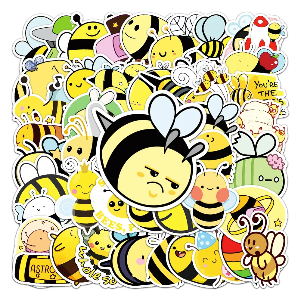 Pegatinas de dibujos animados de animales bonitos, Serie de pegatinas creativas de abeja, grafiti, monopatín, equipaje, teléfono, casco, decoración DIY, al por mayor, 10/30/50 piezas