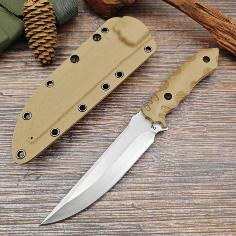 

D2 Steel Multipurpose Cutlery with Kydex Sheath, Ergonomic G10 Handle Outdoor Camping BBQ Meat Fruit Cutting Utility Knife