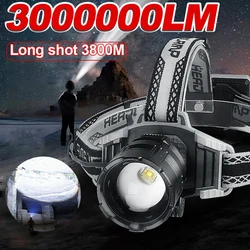 3000000LM Strong Light LED Headlight Most Powerful Headlamp USB Rechargeable Lamp Ultra Bright Head Flashlight Outdoor Lights