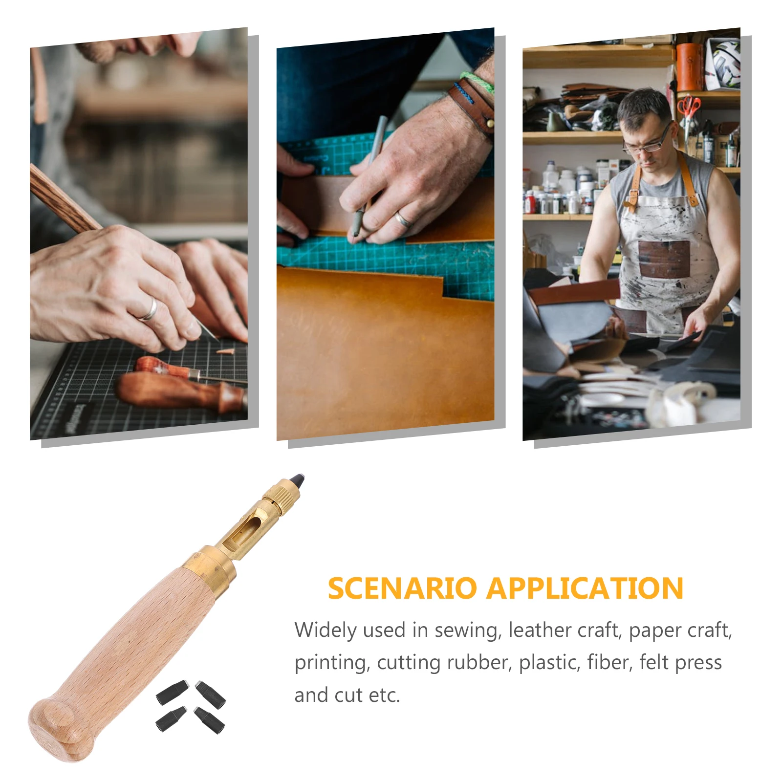 

6 pcs Brass Screw Punch Tool Wood Handle 1.5Mm 2Mm 2.5Mm 3Mm 3.5Mm 4Mm Tips For Paper Craft Bookbinding Hole Punch