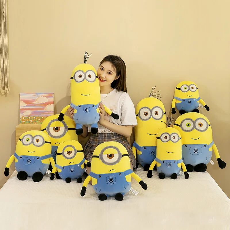 Minions Movie Periphery Yellow Plush Bob Plush Stuart Stuffed Toys In Jeans Soft Dolls Pillow Decoration Children Birthday Gift