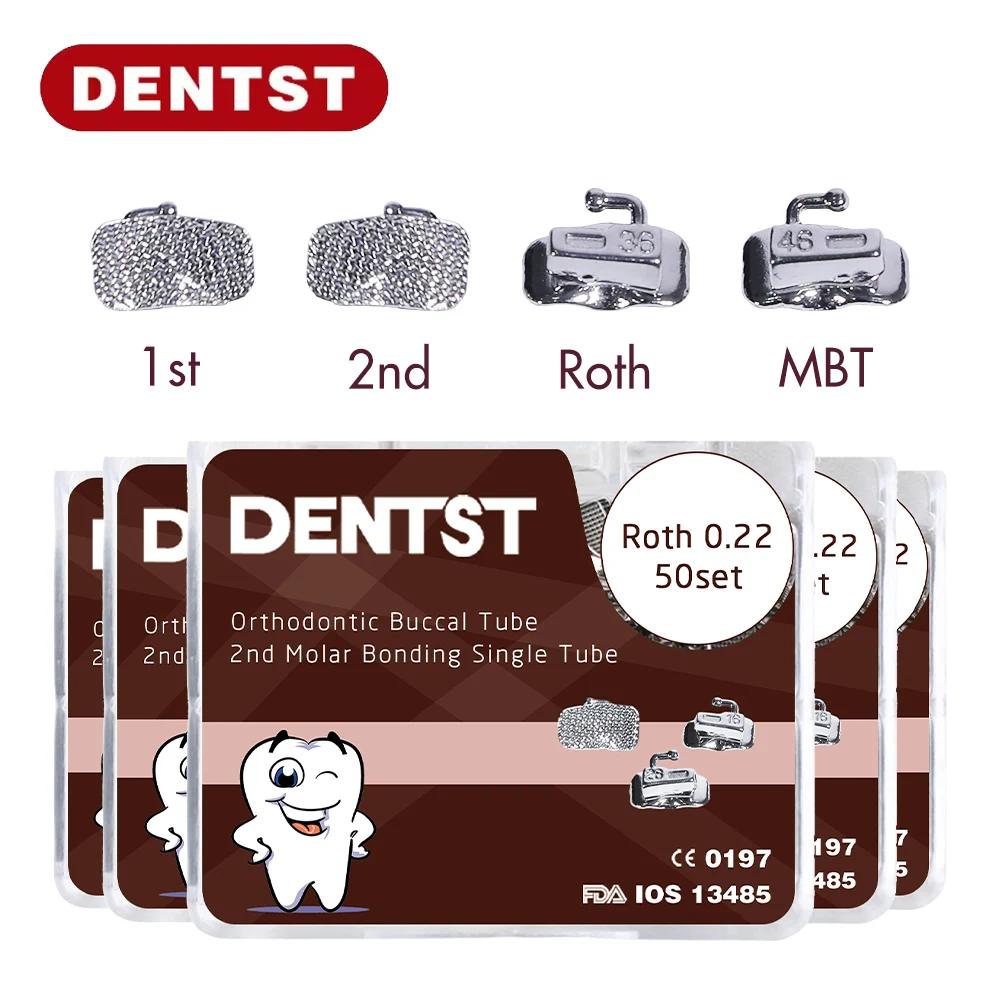 Tubo bucal 200 uds/50 juegos de ortodoncia Dental no Convertible tubo único incollable 1er/2nd Molar Roth MBT 0,022 herramienta de odontología