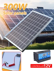 Solar Panel 300W Kit Complete 12V Polycrystalline USB Power Portable Outdoor Rechargeable Solar Cell Solar Generator for Home