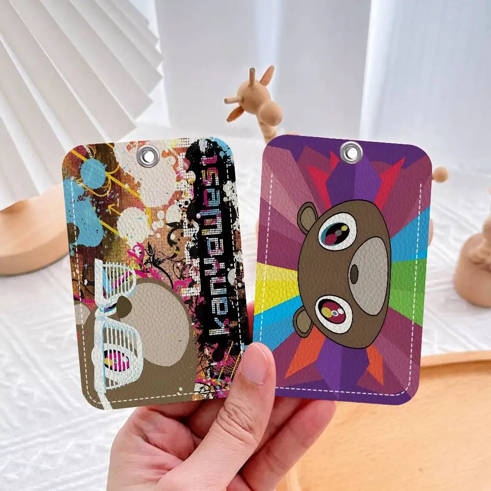 

Hot Singer Kanye West 1Pc PU Leather Card Holder Keychain Key Ring Door Lock Access Tags ID Card Case Keychain Card