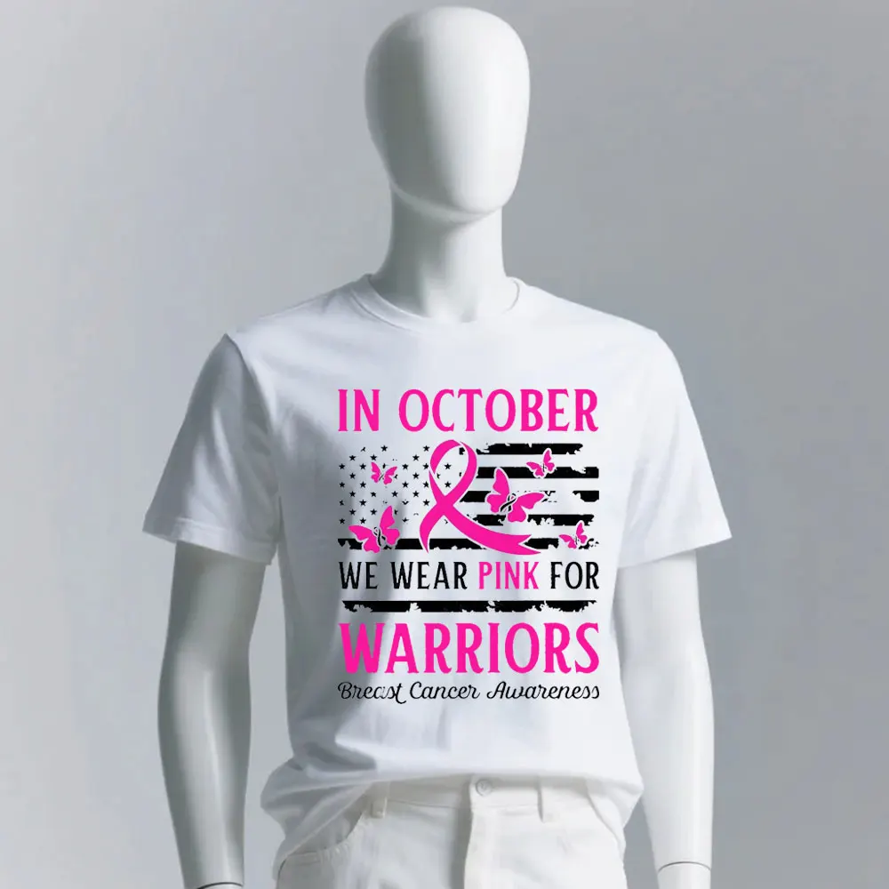

In October We Wear Pink Lady TShirt Breast Cancer Tee Support Women Shirt Tops Breast Cancer Month Cancer Awareness Shirt
