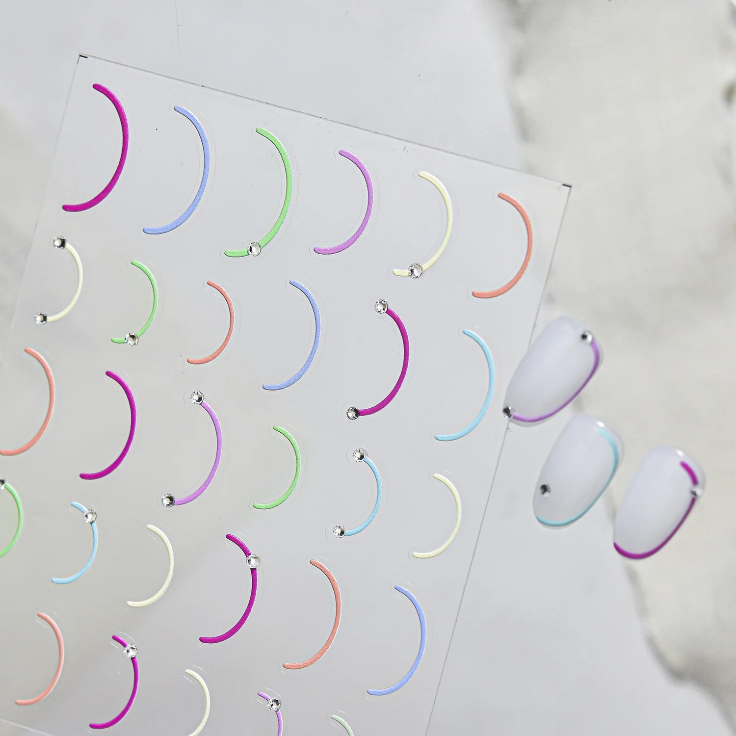 Curved Line 5D Nail Art Stickers Multicolor U Type Curve Rhinestone Trim French Bend Line Dopamine INS Self Adhesive Nail Decor