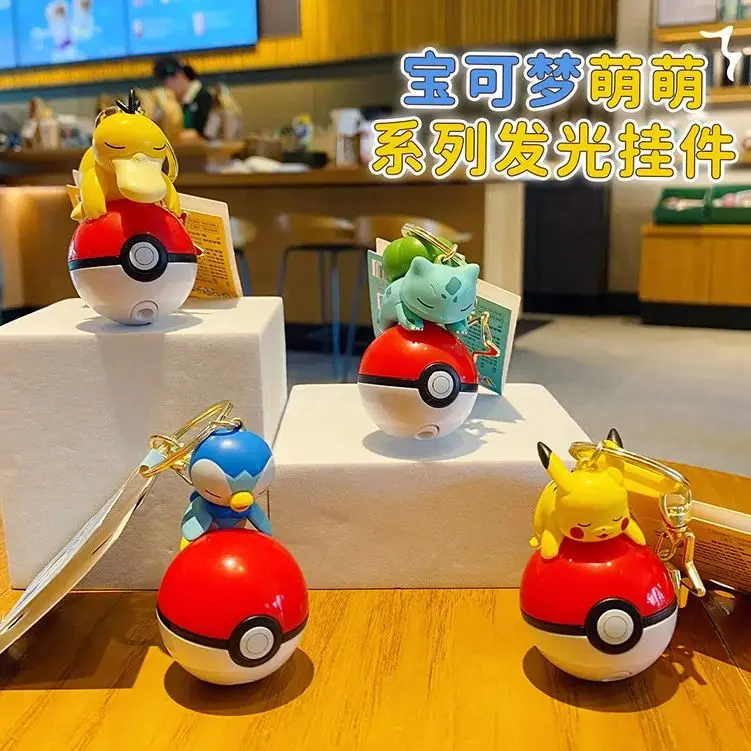 Genuíno pokemon pikachu chaveiro psyduck piplup bulbasaur anime figuras de ação brinquedo chaveiro fragrância pingente presentes de natal