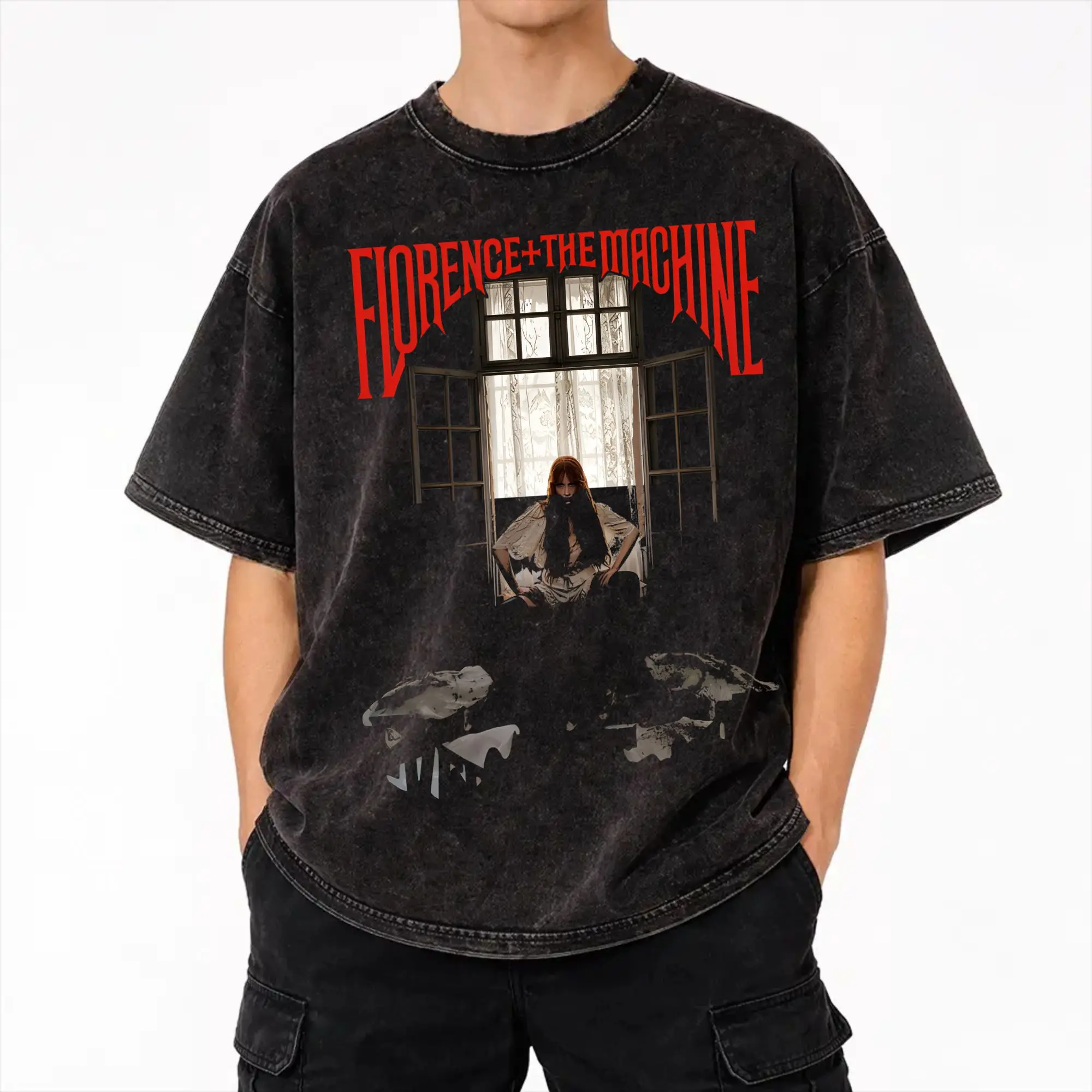 Florence The Machine Everybody Scream Tour 2026  T Shirt Hip Hop Washed Short Sleeve T-Shirt  Novelty for Men Women Streetwear