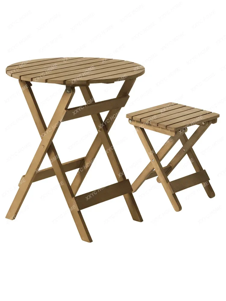 Solid wood folding table simple portable balcony small outdoor dining table and chairs household square stall