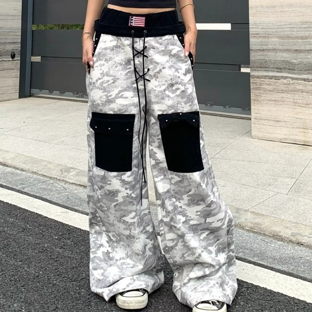 Mens Camouflage Cargo Multi Pocket Cross Straps Casual Jeans Streetwear Fashion Outdoor Versatile Pants Men'S Clothing 2026 New