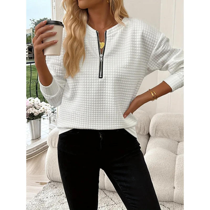 

Элегантная однотонная женская толстовка на молнии с воротником-стойкой, пуловер на молнии, весенняя модная женская одежда