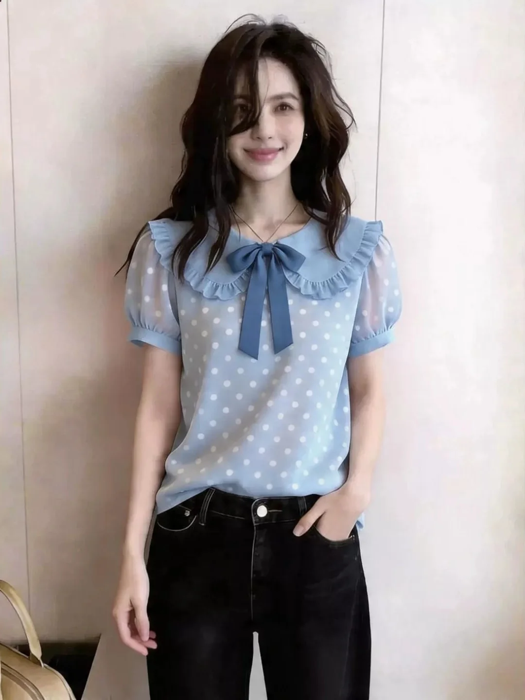 

Sweet And Gentle Knot Design Short Sleeve Shirt for Women Unique And Special Summer 2026 Commute Style Korean Version