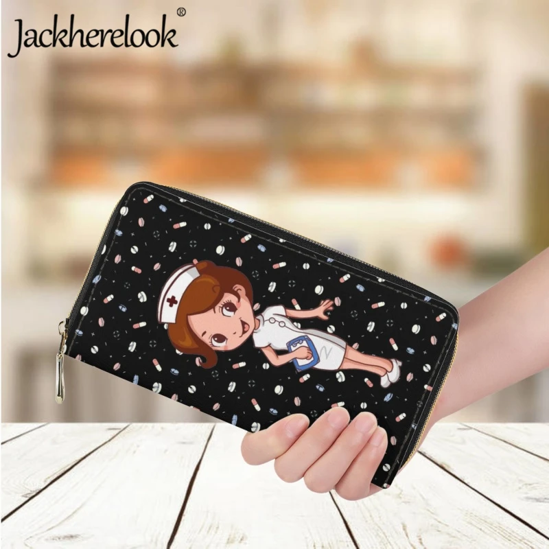 

Jackherelook Women's Wallet Cartoon Nurse Pattern Printing Purse Long Leather Exquisite Wallets Card Holder Ladies Clutch Bag