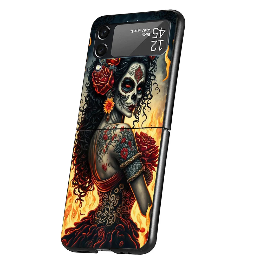Catrina Beautiful Rose Girl Skull Case Phone Cover for Samsung Galaxy Z Flip 6 5 4 3 5G ZFlip6 ZFlip5 ZFlip4 ZFlip3 Black Hard T image 6
