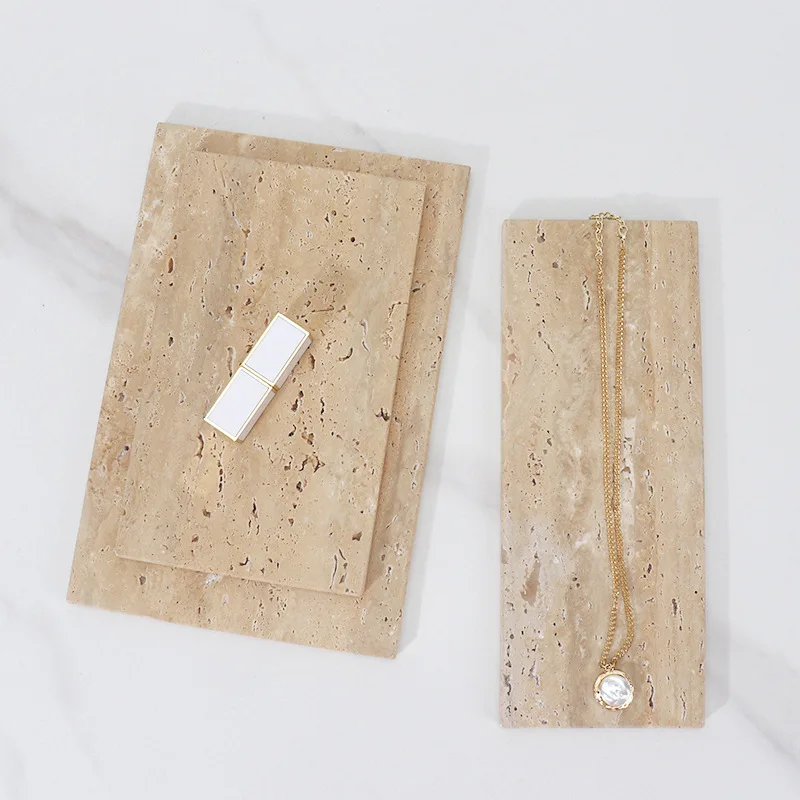 Scandinavian Light Luxury Natural Marble Tray, Rectangular Bathroom Vanity Organizer for Makeup Jewelry Storage,Stone Home Decor