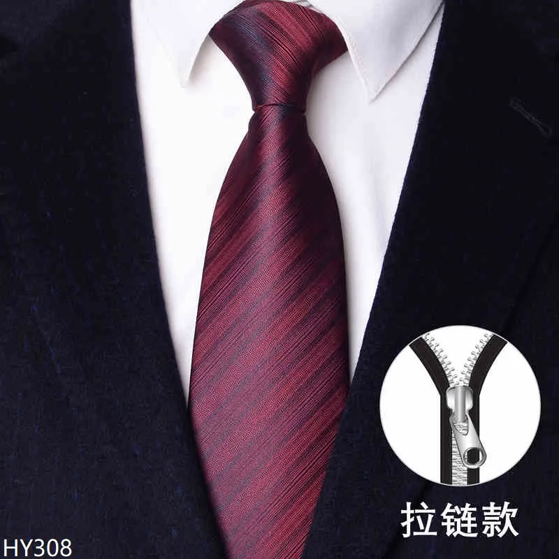 高品質ワインレッド細縞メンズジッパータイビジネスフォーマルウェディング宴会8cm幅ジッパータイプクラバット