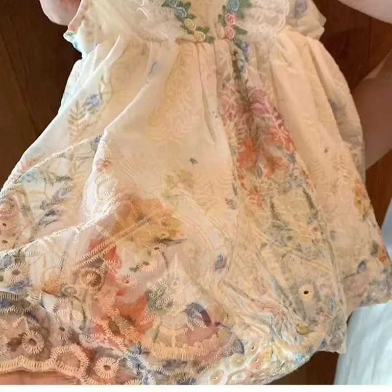 1-6 سنوات فستان صيفي للفتيات 2026 نمط جديد للأطفال طفل الأميرة النمط الغربي الفرنسية الأزهار سترة فستان 80-130 سنتيمتر