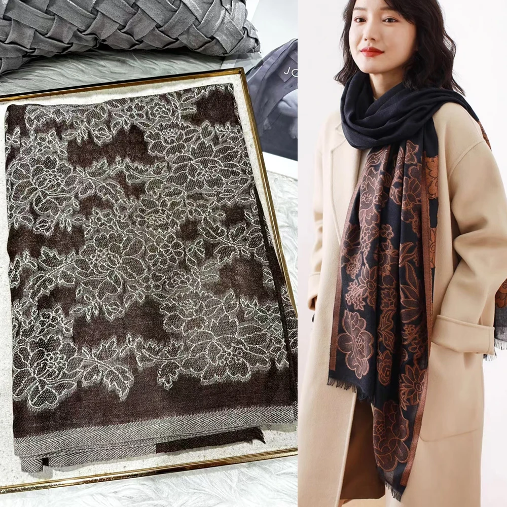 

Winter Coffee Long Scarves Wraps Pashmina Embroideried Luxury Women Large Size Warm Neck Scarf Shawl Black,Blue,Pink,White,Grey