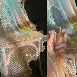 Glass Organza Original Bilateral Large Wave Pressed Pleated Laser Gradient Fabric Pleated Clothing Designer Fabric