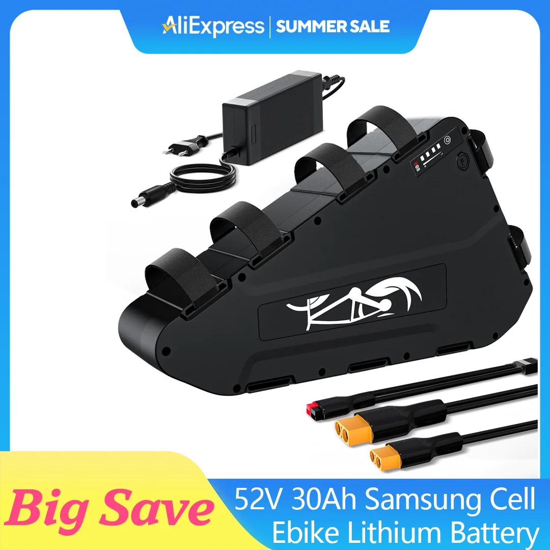 

52V 30Ah Battery 50A EBike BMS Electric Bicycle Lithium Battery with 4A Charger for Samsung Cells Bafang 2500W Motor
