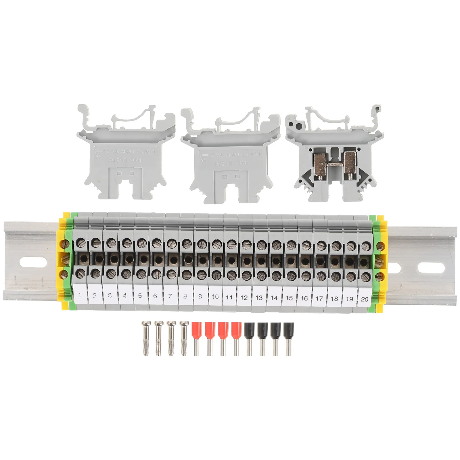 

DIN Rail Connector Terminal Blocks Kit Rubber Enclosure End Covers Marker Strip Fixed Bridge Jumpers Home Supplies Heat