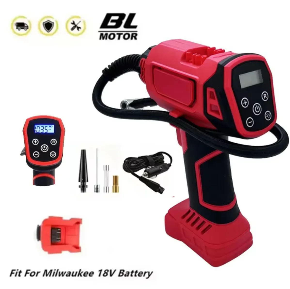 Fit for Milwaukee 18V Battery Electric Air Pump Cordless Car Tire Automatic Inflator Handheld Air Compressor Power Tools