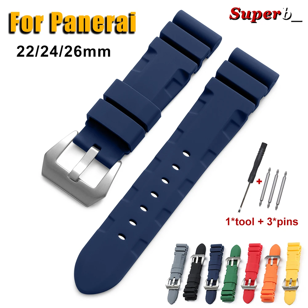 Weiches Sportarmband 22 mm 24 mm 26 mm Silikonarmband für Panerai Gummi-wasserdichtes Band für SUBMERSIBLE PAM441/351/111 Armband
