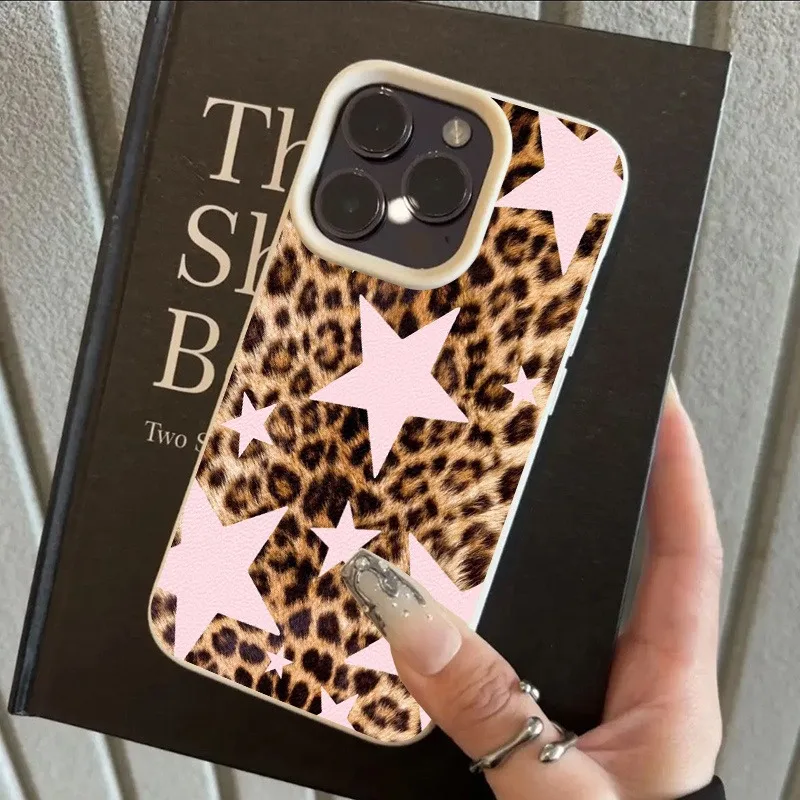 الوردي ستار ليوبارد طباعة بولي TPU نمط سيليكون جراب هاتف آيفون 17 16 15 برو ماكس 14 13 12 11 XS X XR 16E 16 Plus 17 غطاء الهواء