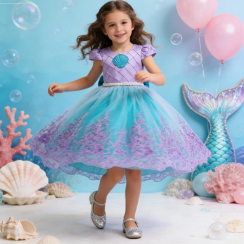 Carnival Little Mermaid Girl Princess Dress Cosplay Costumes Birthday Party Kids Fantasy Disguise Ocean Adventure Theme Gown