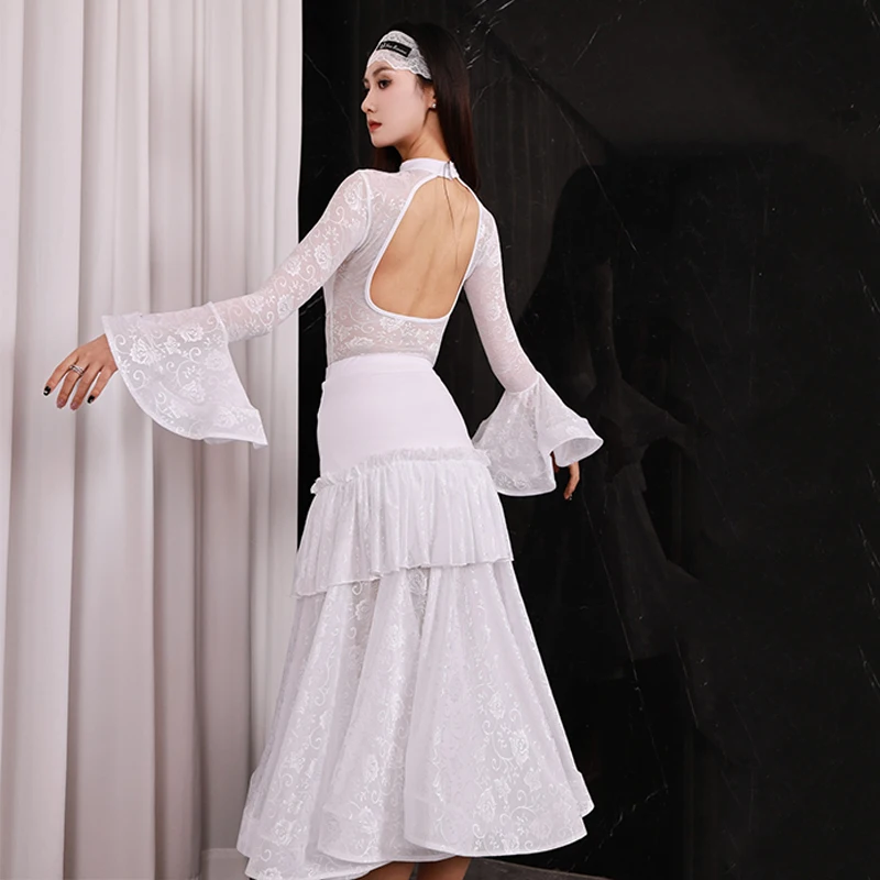 Nuovo abito da ballo da sala bianco abbigliamento da competizione donna ballo di fine anno club valzer spettacolo di danza costume abbigliamento da pratica latino BL14556
