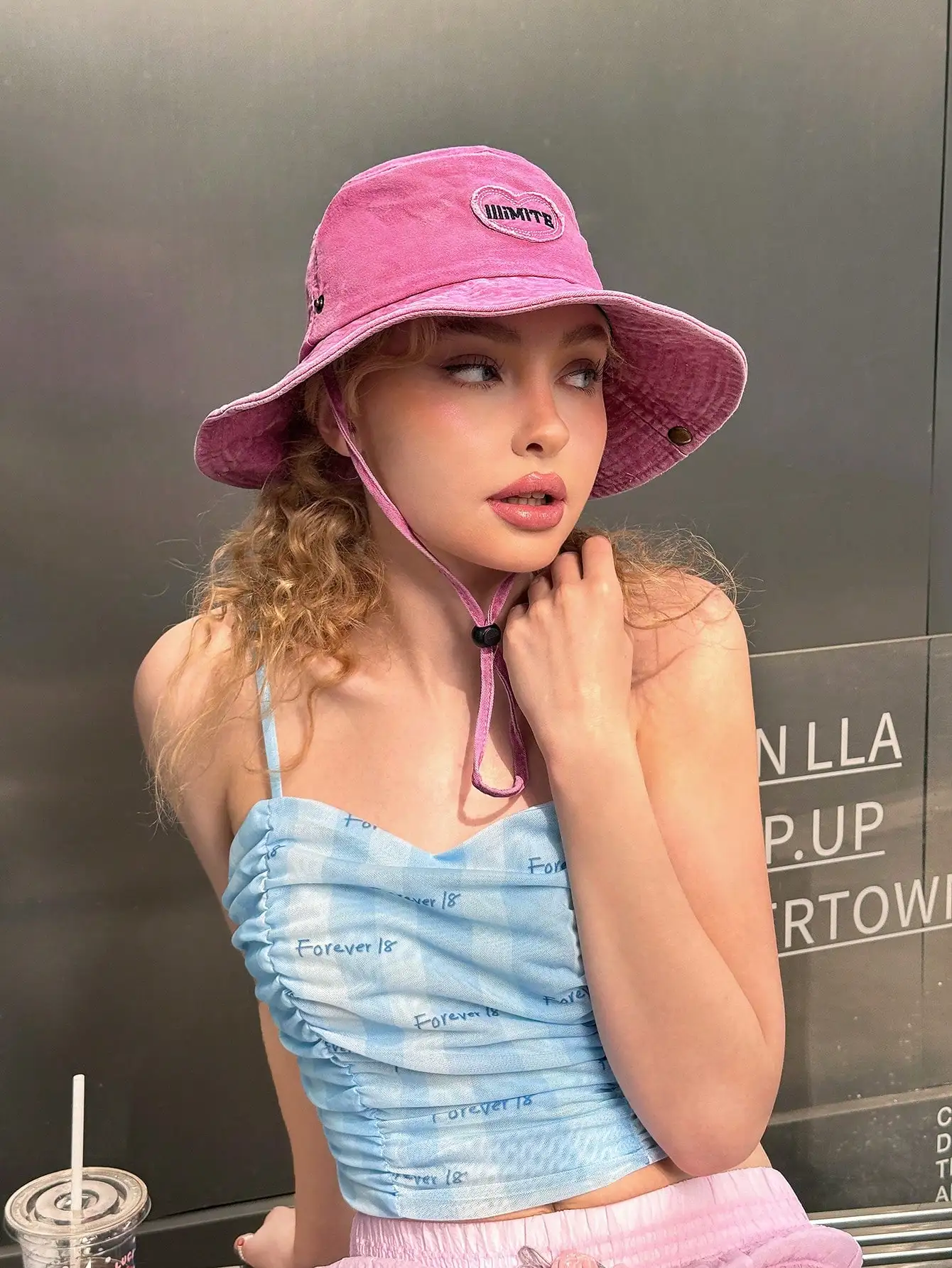 Sweet Cool Heart Embroidery Patch Bucket Hat With Windproof Outdoor Activities Hiking Fishing Sun Protection Cowboy Hat