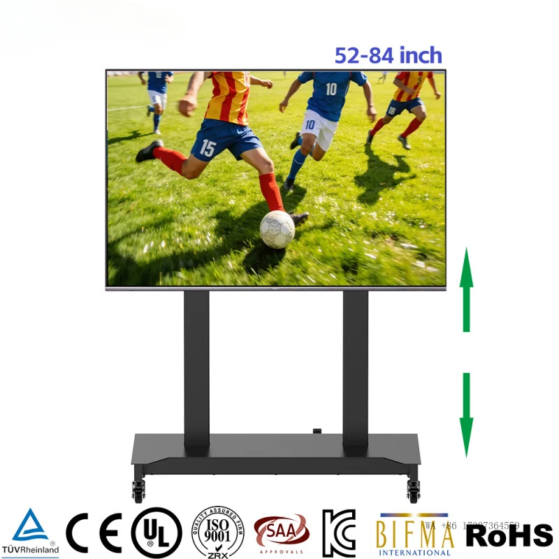 Motorized TV Mount Metal Height Adjustable Best Heavy Duty Rolling TV Cart With Wheels Movable Remote Control Mobile TV Trolley