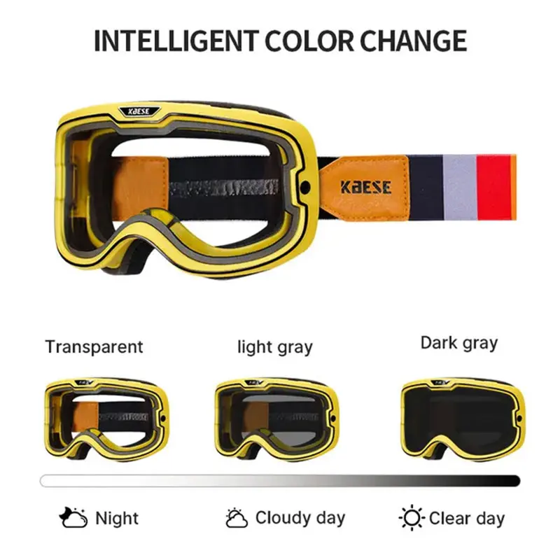 

New Design Motorcylce Goggles Open Half Face Glasses with Photochromic Lenses Anti-fog Double Layer UV Protection Sunglasses