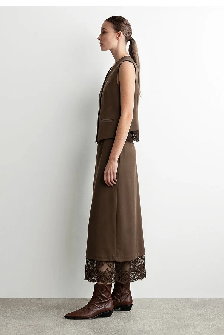 Amii Women Skirt Lace Elegant Sequin Back Slit Ankle Length Office Lady Chic Straight Skirts Casual Women Clothing 12623026