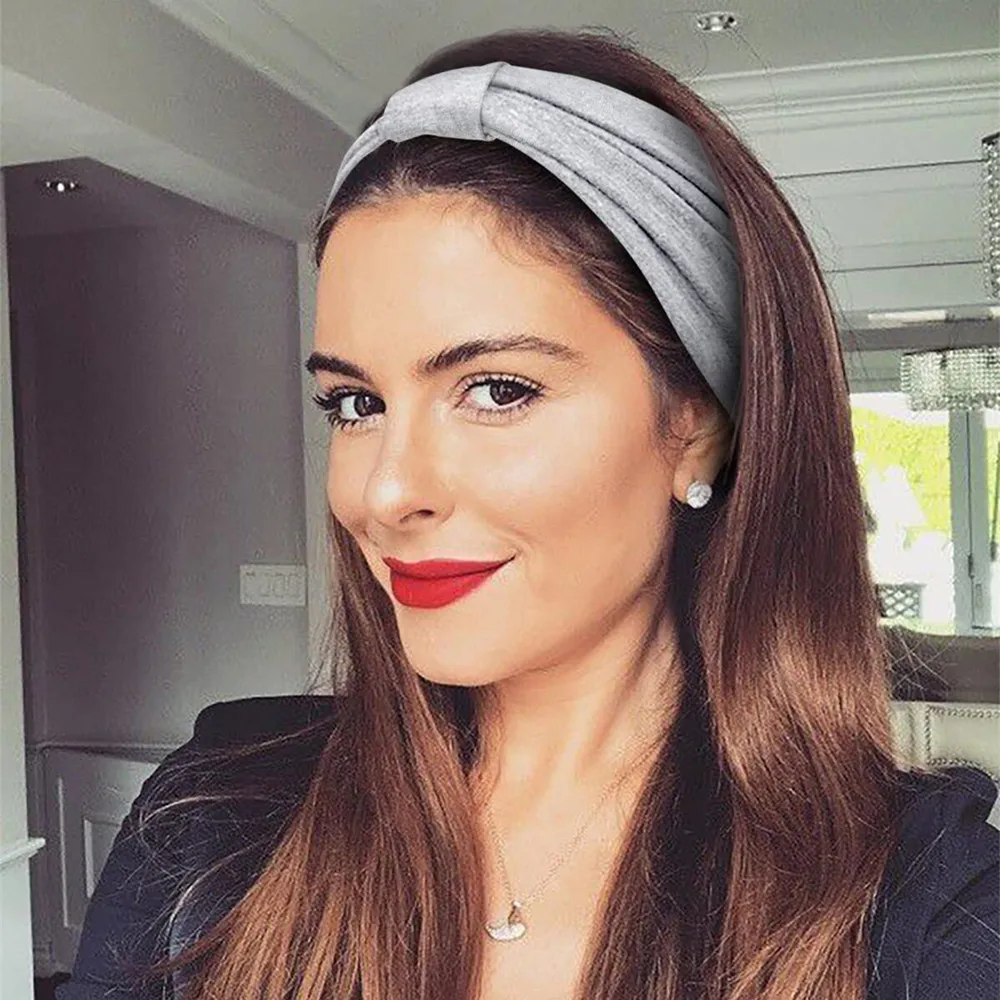 Breite Stirnbänder für Frauen, stilvolle Kopfwickel, Boho-Haarbänder, Sport, Yoga, Turban, Baumwolle, rutschfestes Bandana, Haar-Accessoires – Detail 11