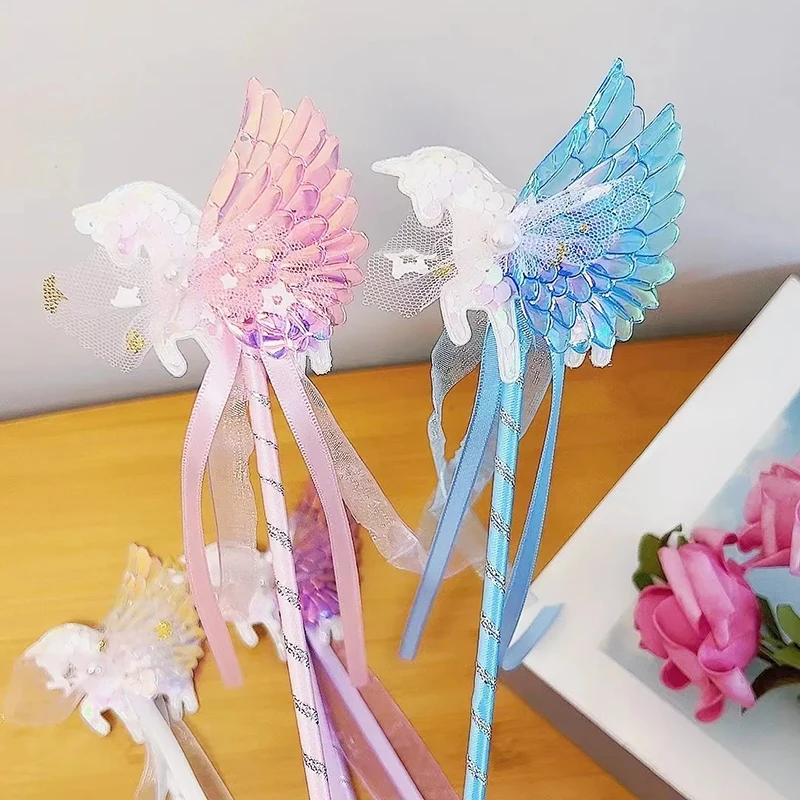 Creative Cute With Wings Princess Magic Wand Children's Beautiful Unicorn Butterfly Fairy Wand Toy Children Party Cosplay Props